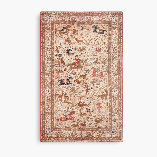 Aperçu de l'œuvre Tapis de chasse Qum en soie imprimé créée et vendue par Vicky Brago-Mitchell®.