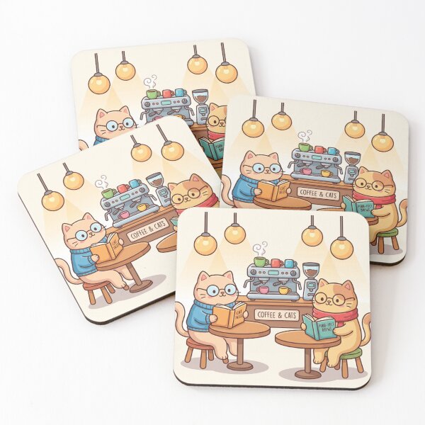 Item preview, "Coffee & Cats" Cafe Illustration - Scholar Kitty Reading Nook Wall Art - Purr-fect Brews Whimsical Decor designed and sold by HappySproutArt.