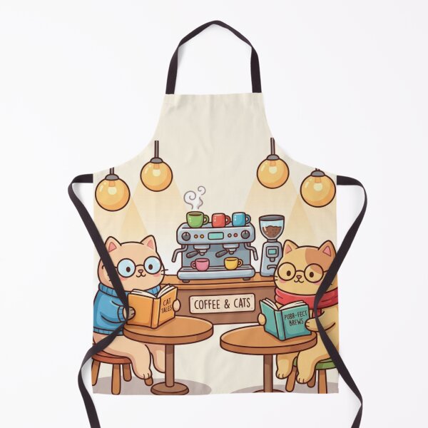 Item preview, "Coffee & Cats" Cafe Illustration - Scholar Kitty Reading Nook Wall Art - Purr-fect Brews Whimsical Decor designed and sold by HappySproutArt.