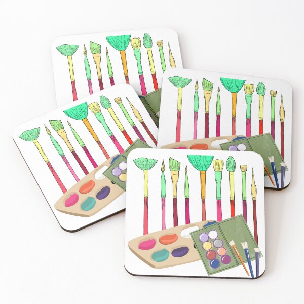 Item preview,  Colorful Art Brushes and Paint Palette Illustration designed and sold by GoldenSparkleShop.