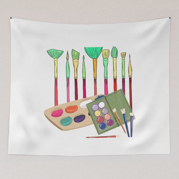 Item preview,  Colorful Art Brushes and Paint Palette Illustration designed and sold by GoldenSparkleShop.