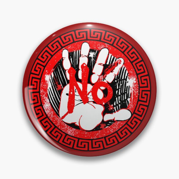Item preview, Iconic No - Grunge Hand with Red and Black Greek Key Border designed and sold by Italian Ink Studio.