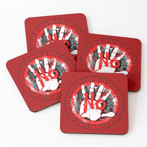 Item preview, Iconic No - Grunge Hand with Red and Black Greek Key Border designed and sold by Italian Ink Studio.