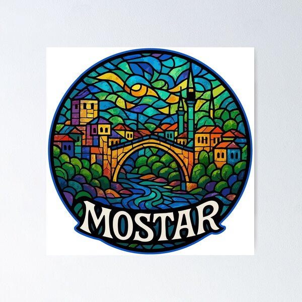 Item preview, Mostar Bosnia And Herzegovina Stained Glass Art designed and sold by TomFrontierArt.