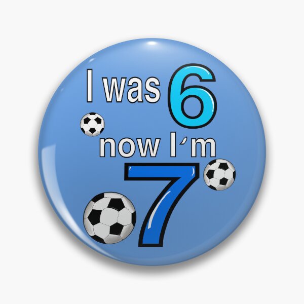 Item preview, I was 6 now I’m 7 7th Birthday boy - Six seven meme Football, soccer themed funny gift ideas for boys with the blue and white text “I was 6 now I’m 7” designed and sold by Artonmytee.
