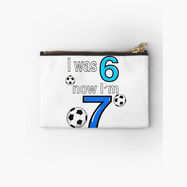 Item preview, I was 6 now I’m 7 7th Birthday boy - Six seven meme Football, soccer themed funny gift ideas for boys with the blue and white text “I was 6 now I’m 7” designed and sold by Artonmytee.