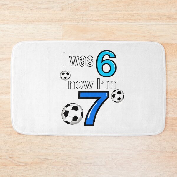 Item preview, I was 6 now I’m 7 7th Birthday boy - Six seven meme Football, soccer themed funny gift ideas for boys with the blue and white text “I was 6 now I’m 7” designed and sold by Artonmytee.