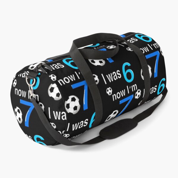 Item preview, I was 6 now I’m 7 7th Birthday boy - Six seven meme Football, soccer themed funny gift ideas for boys with the blue and white text “I was 6 now I’m 7” designed and sold by Artonmytee.