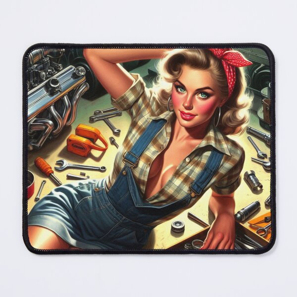 Item preview, Retro Mechanic Girl designed and sold by PulpVintage.