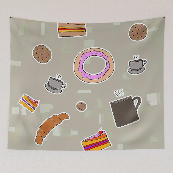 Item preview, "Café Treats Illustration with Cakes, Cookies, and Coffee" designed and sold by nighttime1990.