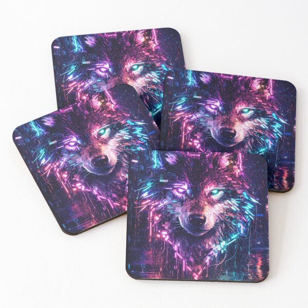Item preview, Glitchy Neon Wolf in Cyberpunk Rain designed and sold by wavewolfpt.