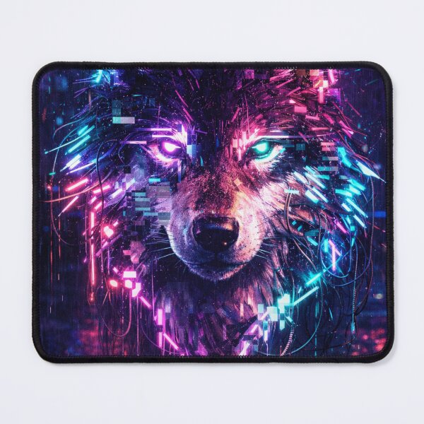 Item preview, Glitchy Neon Wolf in Cyberpunk Rain designed and sold by wavewolfpt.
