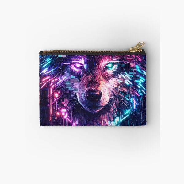 Item preview, Glitchy Neon Wolf in Cyberpunk Rain designed and sold by wavewolfpt.