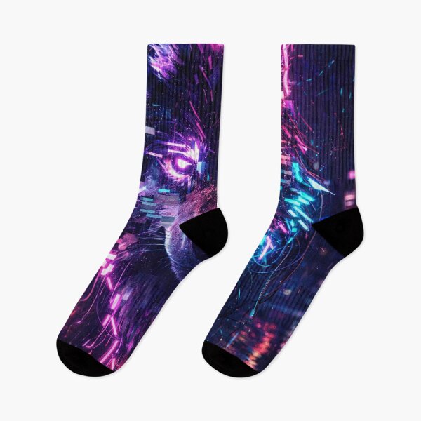 Item preview, Glitchy Neon Wolf in Cyberpunk Rain designed and sold by wavewolfpt.