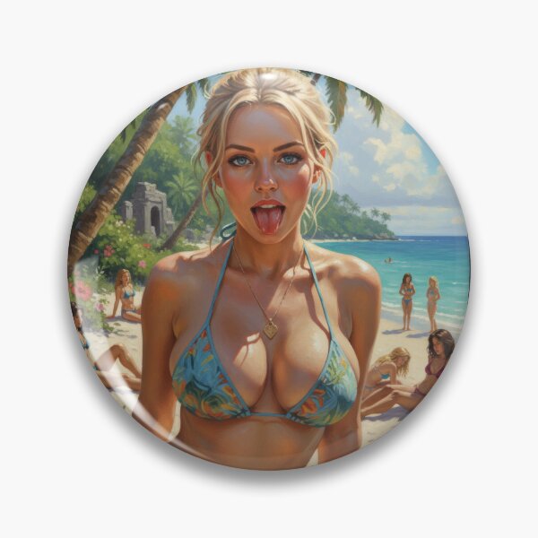 Item preview, Excited blonde girl under the beach sun designed and sold by Chubby Chase.