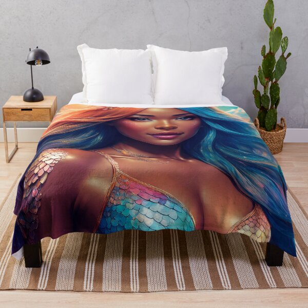 Item preview, Colorful Mermaid Wallcovering Tapestry, duvet cover, throw blanket, shower curtain designed and sold by CharlottePlaceArt.