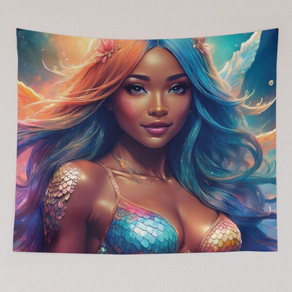 Item preview, Colorful Mermaid Wallcovering Tapestry, duvet cover, throw blanket, shower curtain designed and sold by CharlottePlaceArt.