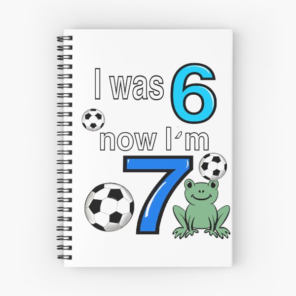 Item preview, I was 6 now I’m 7 7th Birthday boy - Six seven meme Frog, Football, soccer themed funny gift ideas for boys with the blue and white text “I was 6 now I’m 7” designed and sold by Artonmytee.