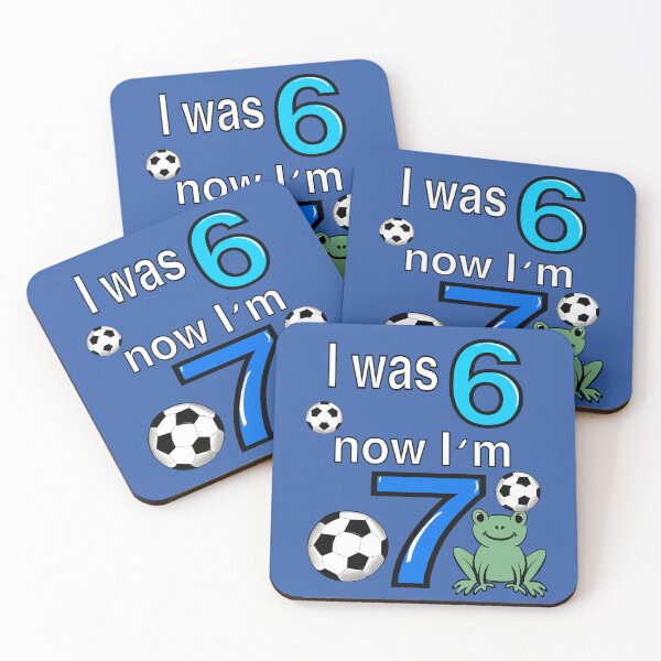 Item preview, I was 6 now I’m 7 7th Birthday boy - Six seven meme Frog, Football, soccer themed funny gift ideas for boys with the blue and white text “I was 6 now I’m 7” designed and sold by Artonmytee.
