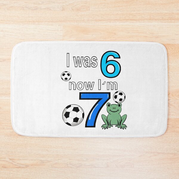 Item preview, I was 6 now I’m 7 7th Birthday boy - Six seven meme Frog, Football, soccer themed funny gift ideas for boys with the blue and white text “I was 6 now I’m 7” designed and sold by Artonmytee.