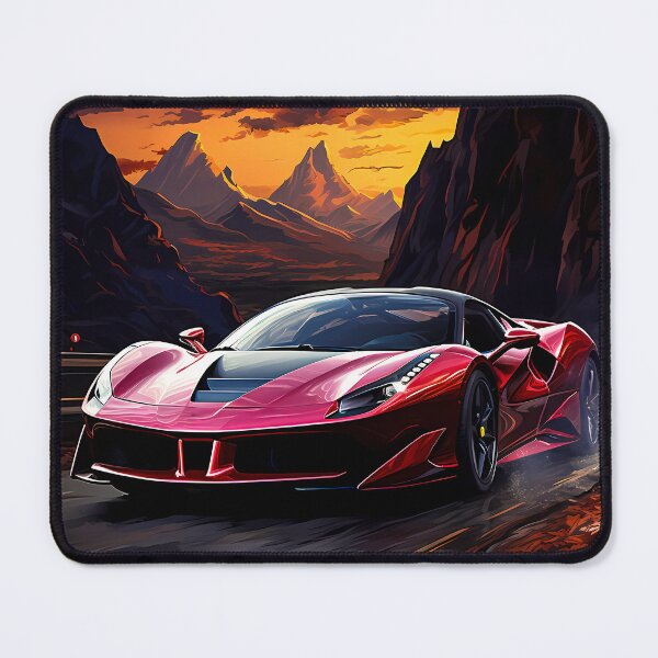Item preview, Red Supercar Carving Mountain Road Beneath Fiery Sunset Sky designed and sold by RevUpDesign.