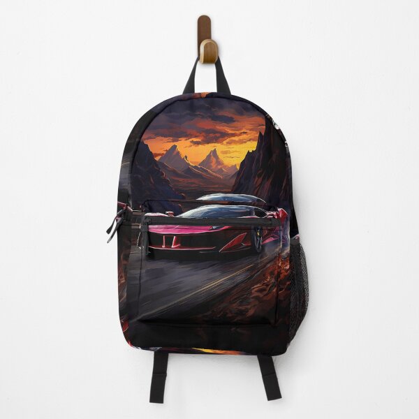 Item preview, Red Supercar Carving Mountain Road Beneath Fiery Sunset Sky designed and sold by RevUpDesign.