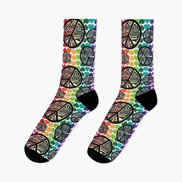 Item preview, Black Peace Love Justice Equity Stamp on Rainbow Hearts & White designed and sold by Digitalmyth's Designs.