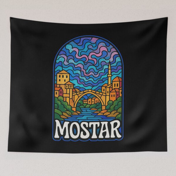 Item preview, Mostar Bosnia And Herzegovina Stained Glass Travel designed and sold by TomFrontierArt.