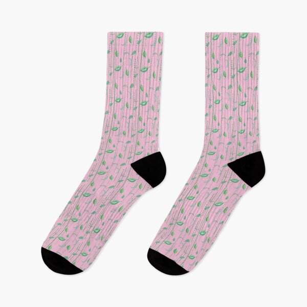 Item preview, Lilting Leaves - leaves and lines - green pink designed and sold by Stephanie Fiona Design.