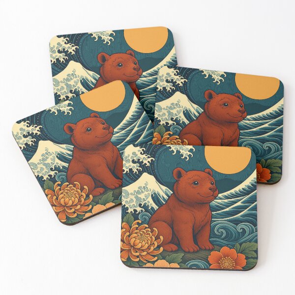 Item preview, Japanese Bear Kanagawa Wave Flowers Art  designed and sold by ArtisticJelly.