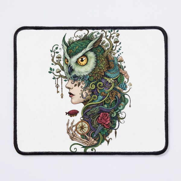Item preview, The Emerald Guardian: Colorful Surreal Owl Spirit Art designed and sold by Crown & Claw.