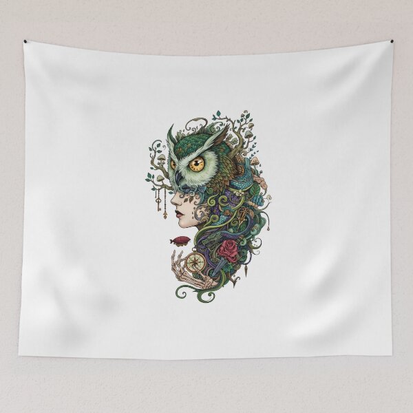 Item preview, The Emerald Guardian: Colorful Surreal Owl Spirit Art designed and sold by Crown & Claw.