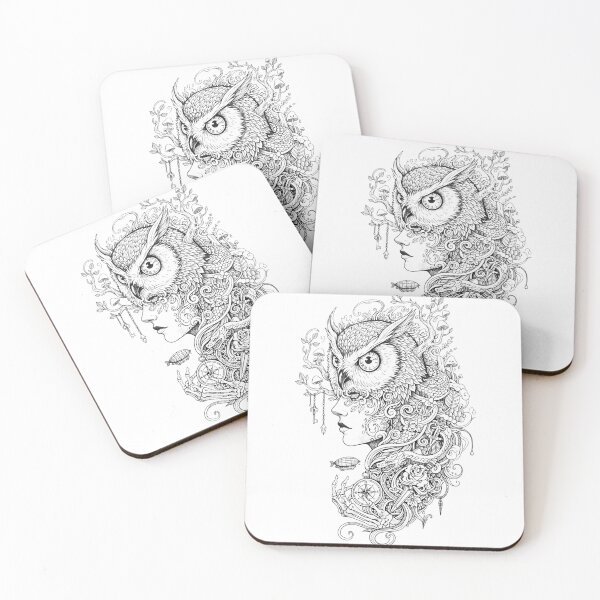 Item preview, Mystical Owl Spirit: Surreal Doodle Art Ink Illustration designed and sold by Crown & Claw.