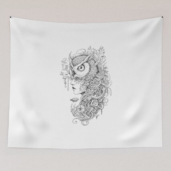 Item preview, Mystical Owl Spirit: Surreal Doodle Art Ink Illustration designed and sold by Crown & Claw.