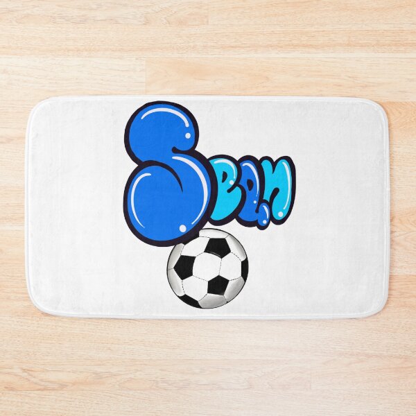 Item preview, Sean name in blue graffiti calligraphy Football soccer sports themed personalized gifts for boys and men named Sean designed and sold by Artonmytee.