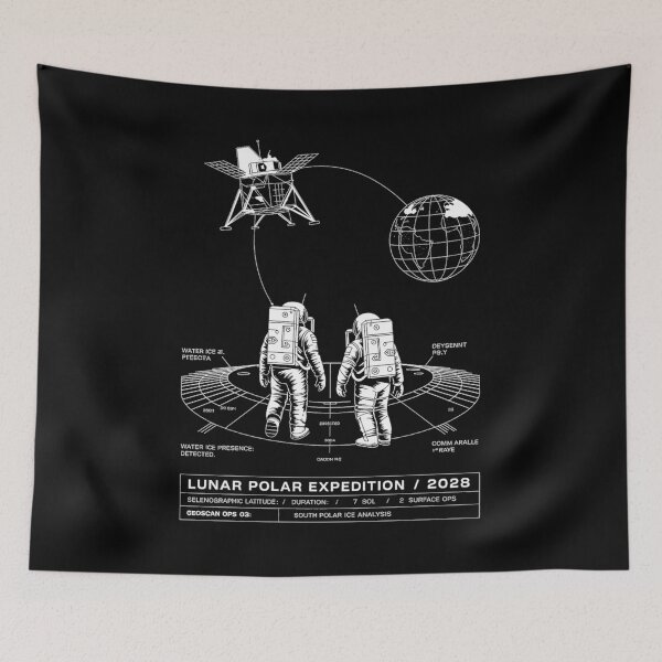 Item preview, moon mission - lunar south pole - 2028 moon landing - Space architecture - Extraterrestrial engineering - Lunar schematic - South Pole Moon mission - Mission patch aesthetic - Technical spacewear designed and sold by JansenGS.