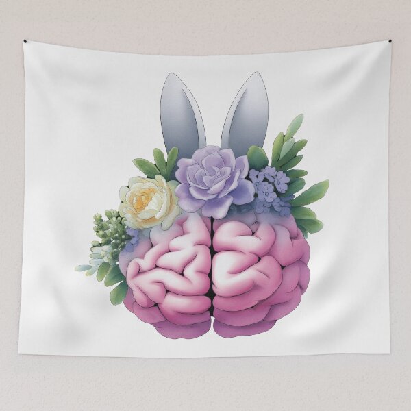 Item preview, Floral brain with bunny ears cute surreal art designed and sold by olenapetol.
