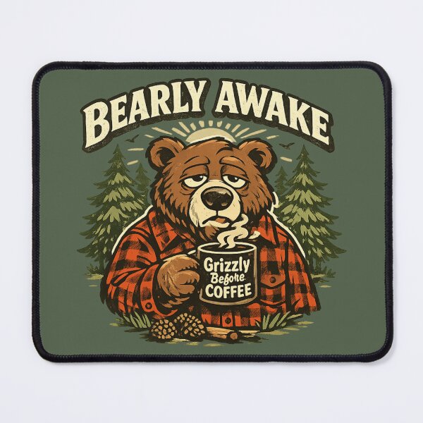Item preview, Bearly Awake Woodland Bear With Coffee Illustration designed and sold by RootedAvenueCo.