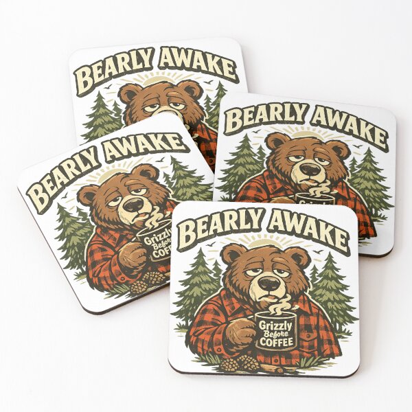 Item preview, Bearly Awake Woodland Bear With Coffee Illustration designed and sold by RootedAvenueCo.