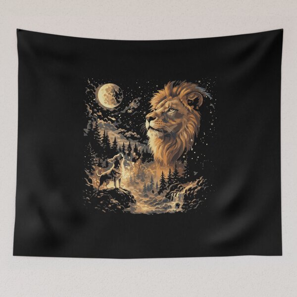 Item preview, Wild Spirit Lion - Celestial Forest and Wolf Double Exposure designed and sold by Evaevonechi.