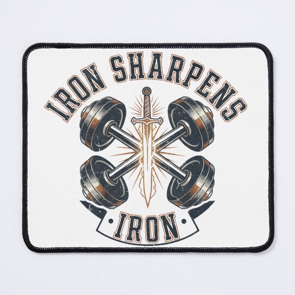Item preview, Iron Sharpens Iron Vintage Gym Motivation Quote Fitness Weightlifting Bodybuilding Training Sword Dumbbell Retro Design designed and sold by Tosha Collective.