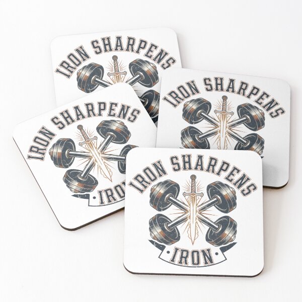 Item preview, Iron Sharpens Iron Vintage Gym Motivation Quote Fitness Weightlifting Bodybuilding Training Sword Dumbbell Retro Design designed and sold by Tosha Collective.