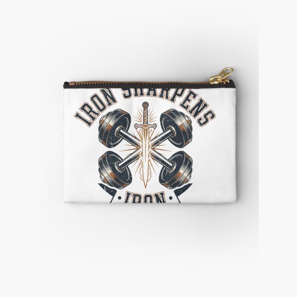 Item preview, Iron Sharpens Iron Vintage Gym Motivation Quote Fitness Weightlifting Bodybuilding Training Sword Dumbbell Retro Design designed and sold by Tosha Collective.