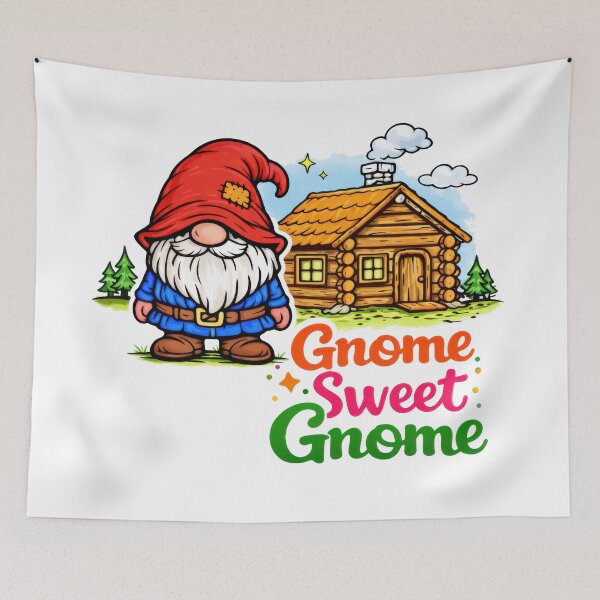 Item preview, Gnome Sweet Gnome – Cozy Woodland Gnome Cabin Illustration designed and sold by Moriarty's Digital Visions.
