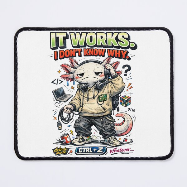 Item preview, The Debugging Axolotl - Funny It Works I Don’t Know Why Programmer Humor - Retro 90s Tech Sketch Art by Vivaan Studio designed and sold by Vivaan Studio.