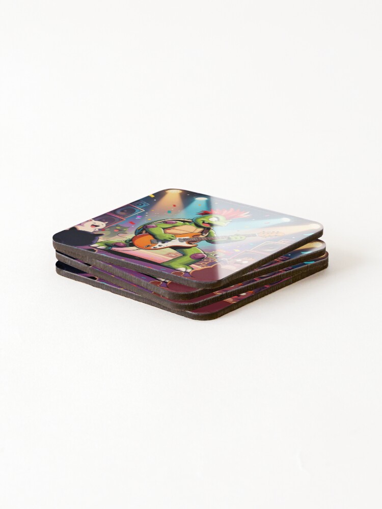 Thumbnail 4 of 5, Coasters (Set of 4), Turtle Rockstar Riot designed and sold by KonTagDesign.