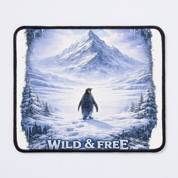 Item preview, Penguin Misty Mountain Art | Wild & Free Penguin Illustration | Inspirational Penguin Wall Art, T-Shirt & Sticker designed and sold by ElGrandeDesign.