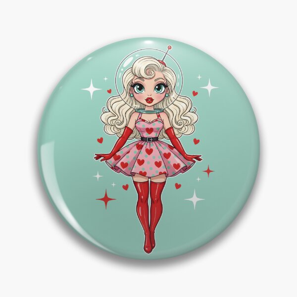 Item preview, Retro Space Girl Illustration – Cute Astronaut Pin-Up Valentine Art designed and sold by GiftsCreek.