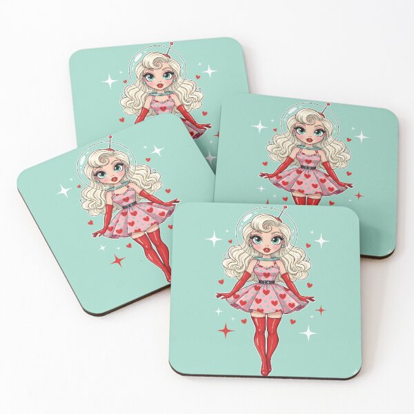Item preview, Retro Space Girl Illustration – Cute Astronaut Pin-Up Valentine Art designed and sold by GiftsCreek.