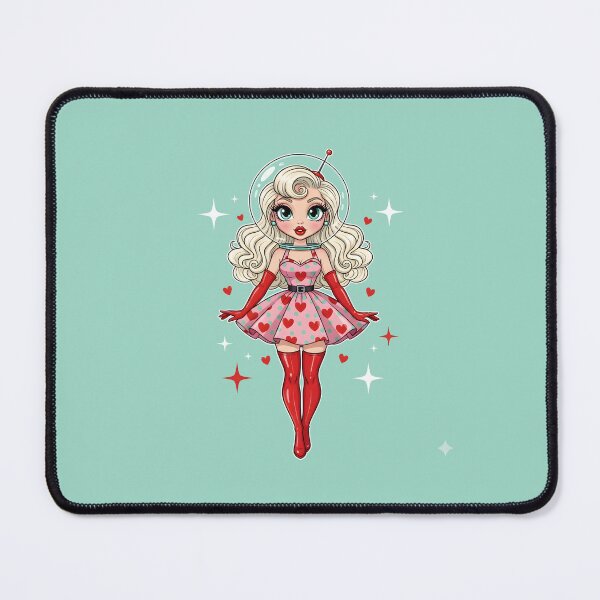 Item preview, Retro Space Girl Illustration – Cute Astronaut Pin-Up Valentine Art designed and sold by GiftsCreek.